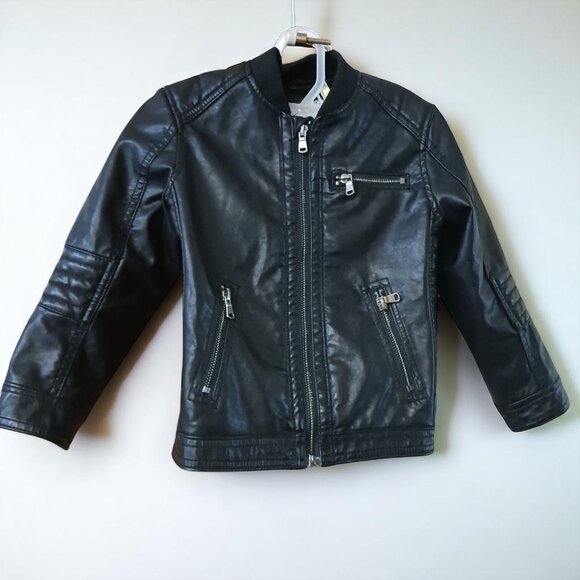 H&M Kids Black Faux Leather Moto Jacket 4-5Y Unisex - Picture 1 of 9